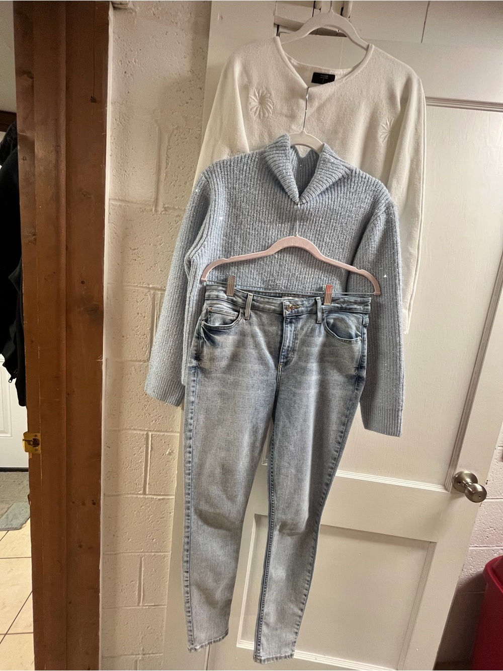 3 pc Calvin Klein Light Blue Turtleneck Sweater/white sweater/GUESS jeans